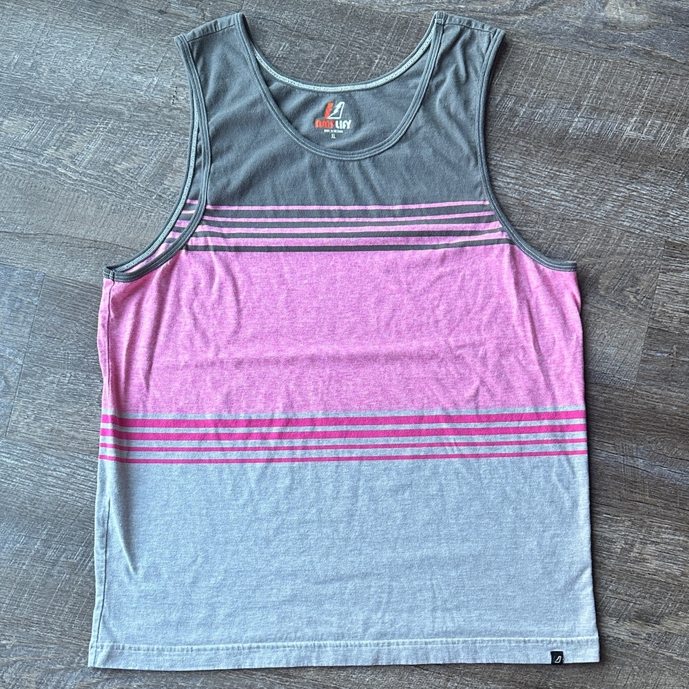 Casual Gray and Pink Striped Tank Top